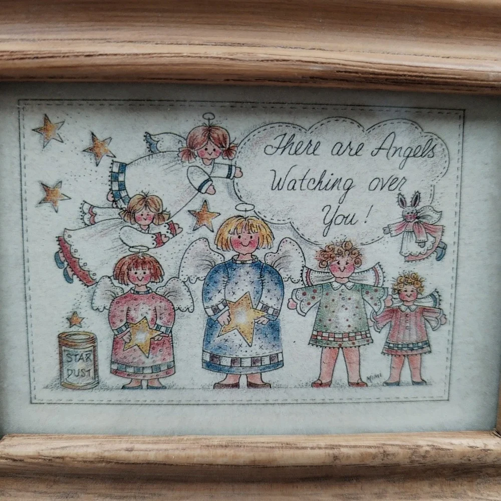Vintage Oak Wood Angel Trinket Box Mimi Watching Over You Framed Lid Memory Gift